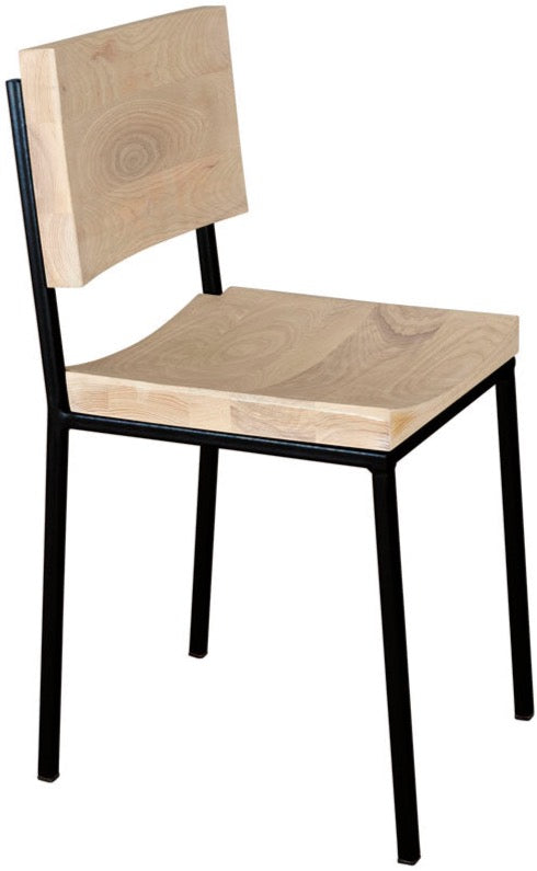 Black metal chair with whitewash stain ash wood made in UK - angle view square frame
