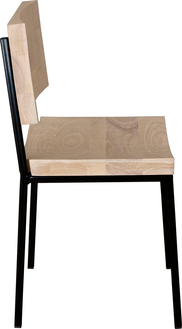 Black metal chair with whitewash stain ash wood made in UK - side view square frame