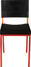 Load image into Gallery viewer, Red metal chair with black stain ash wood made in UK - front view square frame
