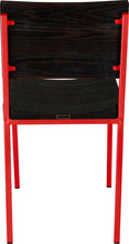 Load image into Gallery viewer, Red metal chair with black stain ash wood made in UK - back view square frame
