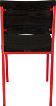 Load image into Gallery viewer, Red metal chair with black stain ash wood made in UK - back view square frame
