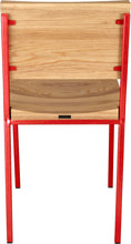 Load image into Gallery viewer, Red metal chair with natural stain ash wood made in UK - back view square frame
