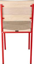 Load image into Gallery viewer, Red metal chair with whitewash stain ash wood made in UK - back view square frame
