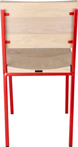 Red metal chair with whitewash stain ash wood made in UK - back view square frame