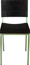 Load image into Gallery viewer, Sage green metal chair with black stain ash wood made in UK - front view square frame
