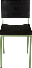 Load image into Gallery viewer, Sage green metal chair with black stain ash wood made in UK - front view square frame
