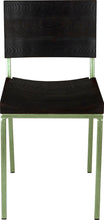 Load image into Gallery viewer, Sage green metal chair with black stain ash wood made in UK - front view square frame
