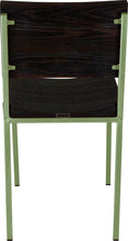 Load image into Gallery viewer, Sage green metal chair with black stain ash wood made in UK - back view square frame
