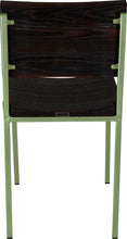 Load image into Gallery viewer, Sage green metal chair with black stain ash wood made in UK - back view square frame
