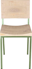 Load image into Gallery viewer, Sage green metal chair with whitewash stain ash wood made in UK - front view square frame
