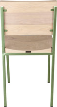 Load image into Gallery viewer, Sage green metal chair with whitewash stain ash wood made in UK - back view square frame
