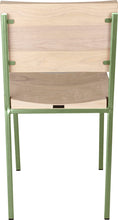 Load image into Gallery viewer, Sage green metal chair with whitewash stain ash wood made in UK - back view square frame
