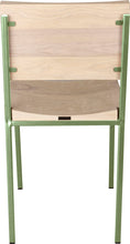 Load image into Gallery viewer, Sage green metal chair with whitewash stain ash wood made in UK - back view square frame
