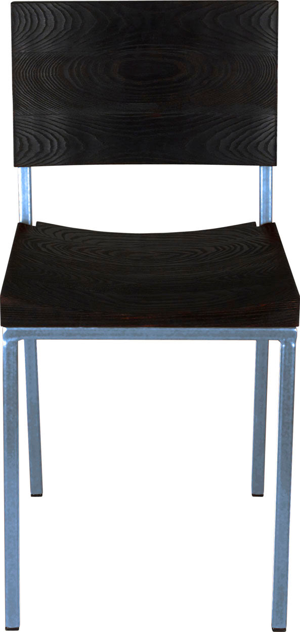 Shaker blue metal chair with black stain ash wood made in UK - front view square frame