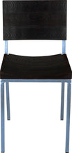 Load image into Gallery viewer, Shaker blue metal chair with black stain ash wood made in UK - front view square frame
