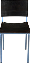 Load image into Gallery viewer, Shaker blue metal chair with black stain ash wood made in UK - front view square frame
