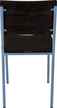 Load image into Gallery viewer, Shaker blue metal chair with black stain ash wood made in UK - back view square frame
