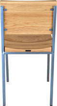 Load image into Gallery viewer, Shaker blue metal chair with natural stain ash wood made in UK - back view square frame
