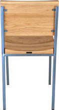 Load image into Gallery viewer, Shaker blue metal chair with natural stain ash wood made in UK - back view square frame
