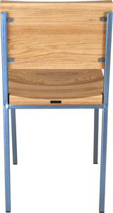 Shaker blue metal chair with natural stain ash wood made in UK - back view square frame