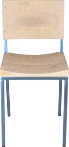 Shaker blue metal chair with whitewash stain ash wood made in UK - front view square frame