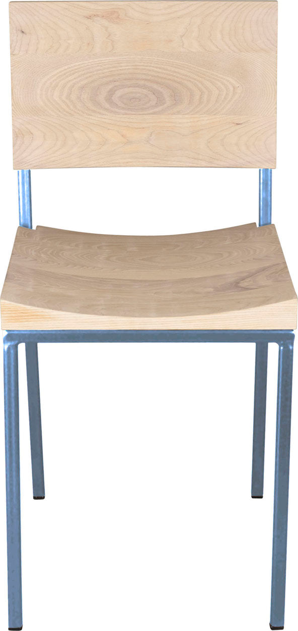 Shaker blue metal chair with whitewash stain ash wood made in UK - front view square frame