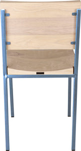 Shaker blue metal chair with whitewash stain ash wood made in UK - back view square frame