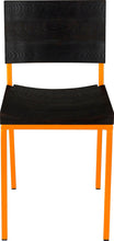 Load image into Gallery viewer, Orange metal chair with black stain ash wood made in UK - front view square frame
