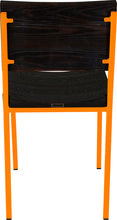 Load image into Gallery viewer, Orange metal chair with black stain ash wood made in UK - back view square frame
