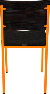 Orange metal chair with black stain ash wood made in UK - back view square frame