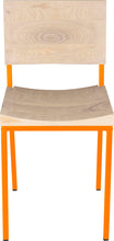 Load image into Gallery viewer, Orange metal chair with whitewash stain ash wood made in UK - front view square frame
