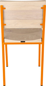 Orange metal chair with whitewash stain ash wood made in UK - back view square frame