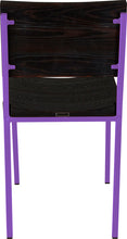 Load image into Gallery viewer, Purple metal chair with black stain ash wood made in UK - back view square frame

