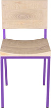 Load image into Gallery viewer, Purple metal chair with whitewash stain ash wood made in UK - front view square frame
