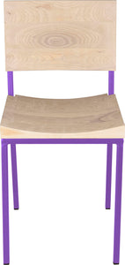Purple metal chair with whitewash stain ash wood made in UK - front view square frame
