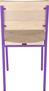 Purple metal chair with whitewash stain ash wood made in UK - back view square frame