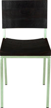 Load image into Gallery viewer, Mint green metal chair with black stain ash wood made in UK - front view square frame
