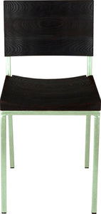 Mint green metal chair with black stain ash wood made in UK - front view square frame