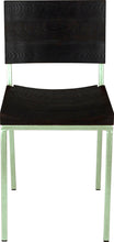 Load image into Gallery viewer, Mint green metal chair with black stain ash wood made in UK - front view square frame
