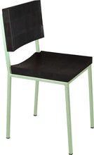 Load image into Gallery viewer, Mint green metal chair with black stain ash wood made in UK - angle view square frame
