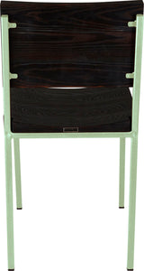 Mint green metal chair with black stain ash wood made in UK - back view square frame