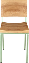 Load image into Gallery viewer, Mint green metal chair with natural stain ash wood made in UK - front view square frame
