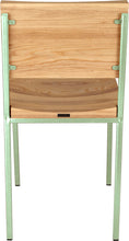 Load image into Gallery viewer, Mint green metal chair with natural stain ash wood made in UK - back view square frame
