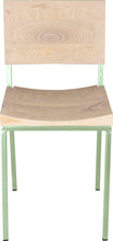 Load image into Gallery viewer, Mint green metal chair with whitewash stain ash wood made in UK - front view square frame
