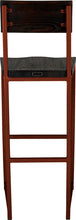 Load image into Gallery viewer, Copper metal stool with back with black stain ash wood made in UK - back view square frame
