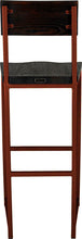 Load image into Gallery viewer, Copper metal stool with back with black stain ash wood made in UK - back view square frame
