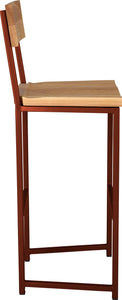Copper metal stool with back with natural stain ash wood made in UK - side view square frame