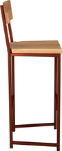 Load image into Gallery viewer, Copper metal stool with back with natural stain ash wood made in UK - side view square frame
