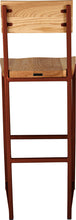 Load image into Gallery viewer, Copper metal stool with back with natural stain ash wood made in UK - back view square frame
