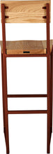 Load image into Gallery viewer, Copper metal stool with back with natural stain ash wood made in UK - back view square frame
